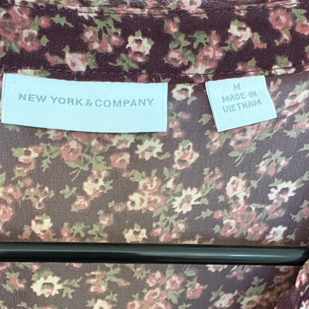 New York & Company Floral Blouse - Burgundy and Cream - Picture 2 of 5